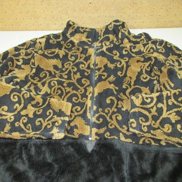 KERRITS womens brown black Equestrian 1/2 zip horse pattern fleece sweater XL - Picture 2 of 9